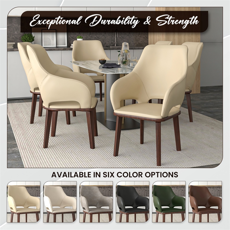 Leather Dining Chair with Rubberwood Base in Off White