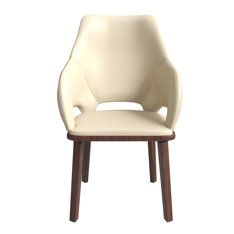Leather Dining Chair with Rubberwood Base in Off White