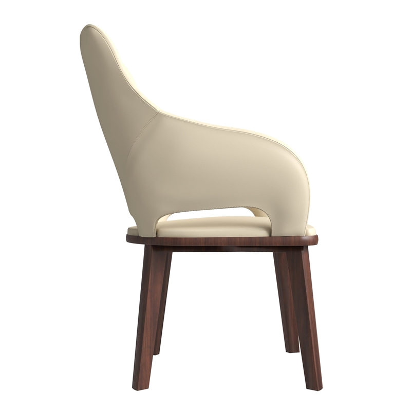 Leather Dining Chair with Rubberwood Base in Off White