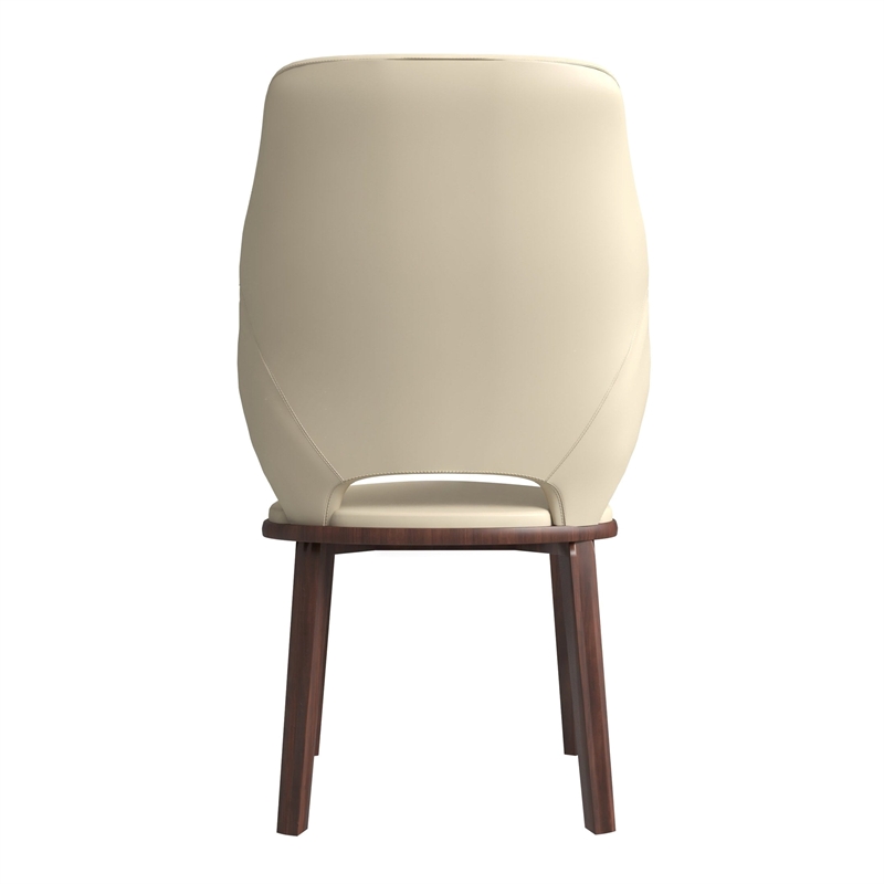 Leather Dining Chair with Rubberwood Base in Off White