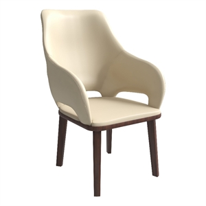 Leather Dining Chair with Rubberwood Base in Off White