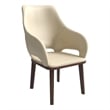 Leather Dining Chair with Rubberwood Base in Off White