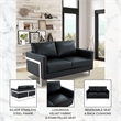 Leather Loveseat with Removable Cushions and Stainless Steel Base in Black