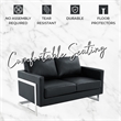 Leather Loveseat with Removable Cushions and Stainless Steel Base in Black
