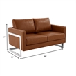 Leather Loveseat with Removable Cushions and Stainless Steel Base in Brown