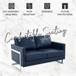 Leather Loveseat with Removable Cushions and Stainless Steel Base in Blue