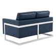 Leather Loveseat with Removable Cushions and Stainless Steel Base in Blue