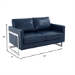 Leather Loveseat with Removable Cushions and Stainless Steel Base in Blue