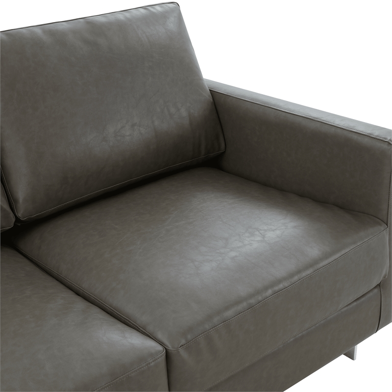 Leather Loveseat with Removable Cushions and Stainless Steel Base in Grey