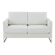 Leather Loveseat with Removable Cushions and Stainless Steel Base in White