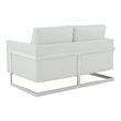 Leather Loveseat with Removable Cushions and Stainless Steel Base in White