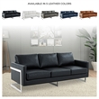 LeisureMod 3-Seater Leather Sofa with Removable Cushions/Steel Base in Black