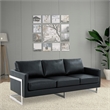 LeisureMod 3-Seater Leather Sofa with Removable Cushions/Steel Base in Black