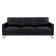 LeisureMod 3-Seater Leather Sofa with Removable Cushions/Steel Base in Black