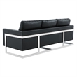 LeisureMod 3-Seater Leather Sofa with Removable Cushions/Steel Base in Black