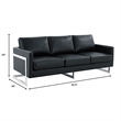 LeisureMod 3-Seater Leather Sofa with Removable Cushions/Steel Base in Black