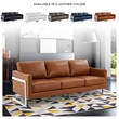 LeisureMod 3-Seater Leather Sofa with Removable Cushions/Steel Base in Brown
