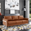 LeisureMod 3-Seater Leather Sofa with Removable Cushions/Steel Base in Brown