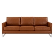 LeisureMod 3-Seater Leather Sofa with Removable Cushions/Steel Base in Brown