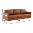LeisureMod 3-Seater Leather Sofa with Removable Cushions/Steel Base in Brown