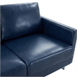 LeisureMod 3-Seater Leather Sofa with Removable Cushions/Steel Base in Blue