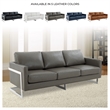 LeisureMod 3-Seater Leather Sofa with Removable Cushions/Steel Base in Grey