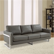 LeisureMod 3-Seater Leather Sofa with Removable Cushions/Steel Base in Grey