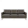LeisureMod 3-Seater Leather Sofa with Removable Cushions/Steel Base in Grey