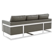 LeisureMod 3-Seater Leather Sofa with Removable Cushions/Steel Base in Grey