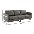 LeisureMod 3-Seater Leather Sofa with Removable Cushions/Steel Base in Grey