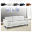 LeisureMod 3-Seater Leather Sofa with Removable Cushions/Steel Base in White
