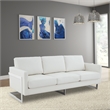 LeisureMod 3-Seater Leather Sofa with Removable Cushions/Steel Base in White