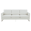 LeisureMod 3-Seater Leather Sofa with Removable Cushions/Steel Base in White