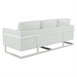 LeisureMod 3-Seater Leather Sofa with Removable Cushions/Steel Base in White