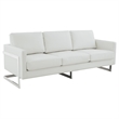 LeisureMod 3-Seater Leather Sofa with Removable Cushions/Steel Base in White