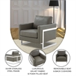 Leather Accent Armchair with Chromed Stainless Steel Frame in Grey