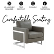 Leather Accent Armchair with Chromed Stainless Steel Frame in Grey