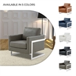 Leather Accent Armchair with Chromed Stainless Steel Frame in Grey