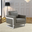 Leather Accent Armchair with Chromed Stainless Steel Frame in Grey