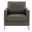 Leather Accent Armchair with Chromed Stainless Steel Frame in Grey