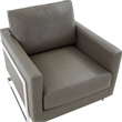 Leather Accent Armchair with Chromed Stainless Steel Frame in Grey
