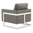 Leather Accent Armchair with Chromed Stainless Steel Frame in Grey