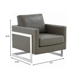 Leather Accent Armchair with Chromed Stainless Steel Frame in Grey