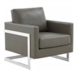 Leather Accent Armchair with Chromed Stainless Steel Frame in Grey