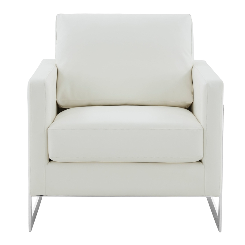 Leather Accent Armchair with Chromed Stainless Steel Frame in White