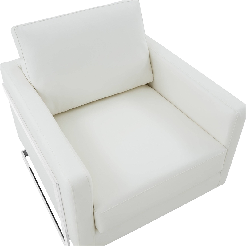 Leather Accent Armchair with Chromed Stainless Steel Frame in White