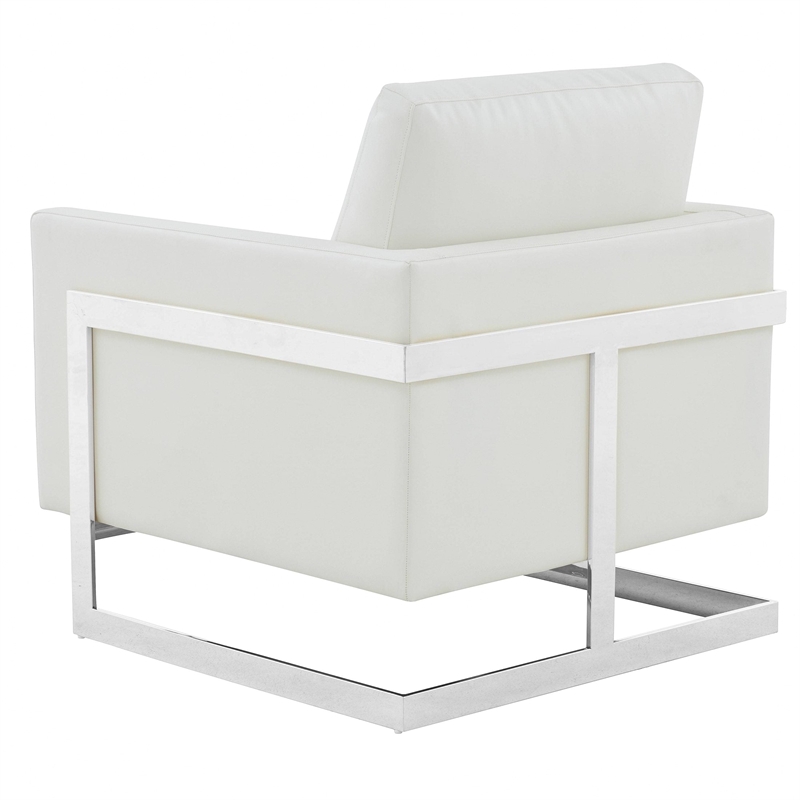 Leather Accent Armchair with Chromed Stainless Steel Frame in White