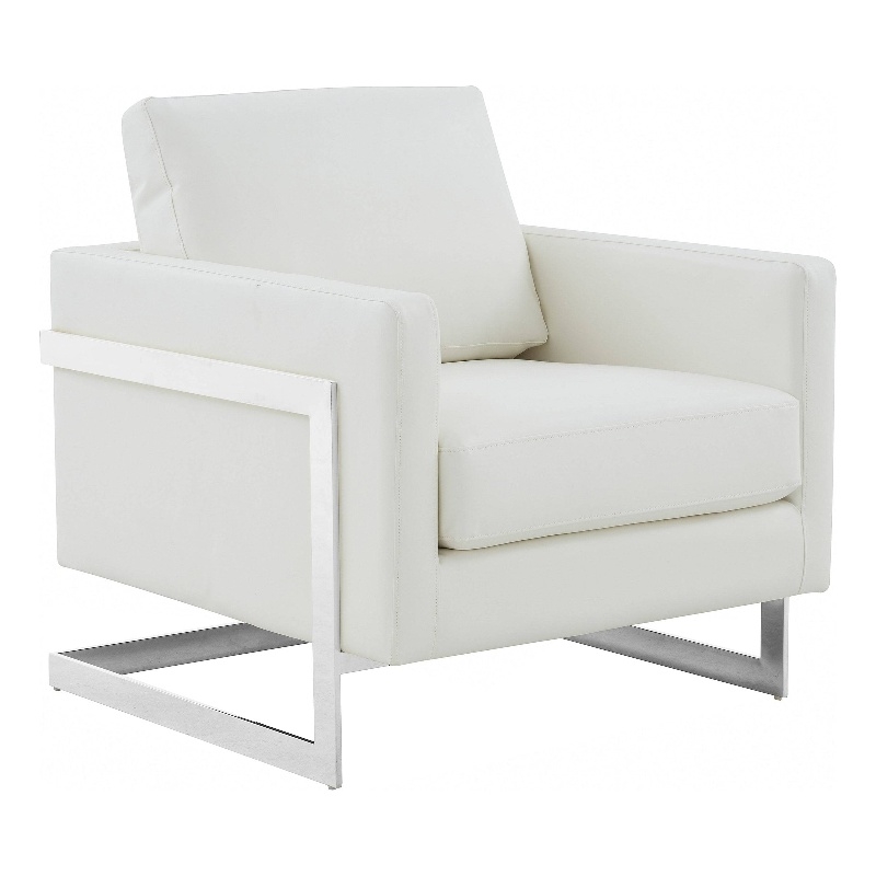 Leather Accent Armchair with Chromed Stainless Steel Frame in White