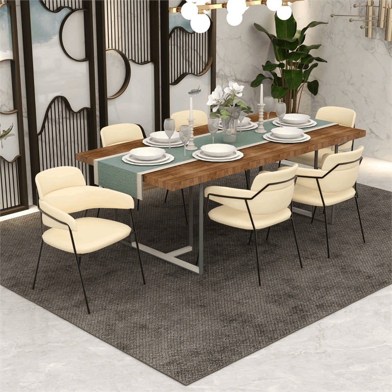 Velvet Dining Chair with Powder-Coated Stainless Steel Legs in Beige