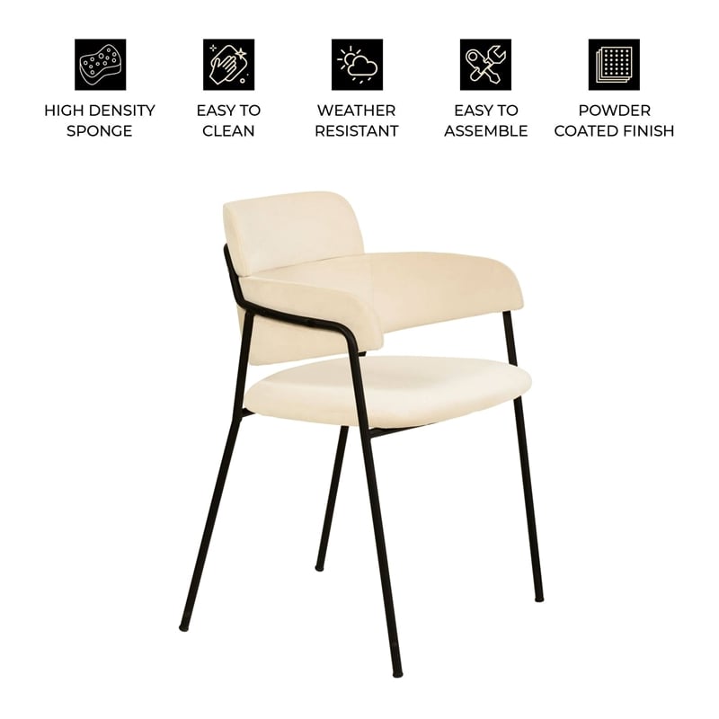 Velvet Dining Chair with Powder-Coated Stainless Steel Legs in Beige